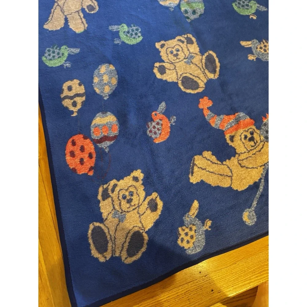 Vintage San‎ Marcos Reversible Blanket Teddy Bear Balloon Stick Horse AOP 81x56